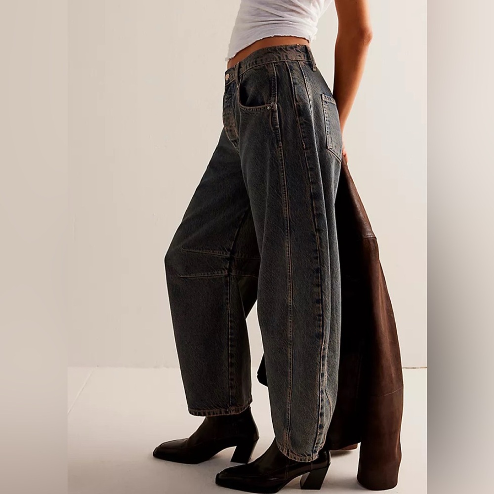 Free People We The Free Good Luck Mid-Rise Barrel Jeans - Picture 2 of 5